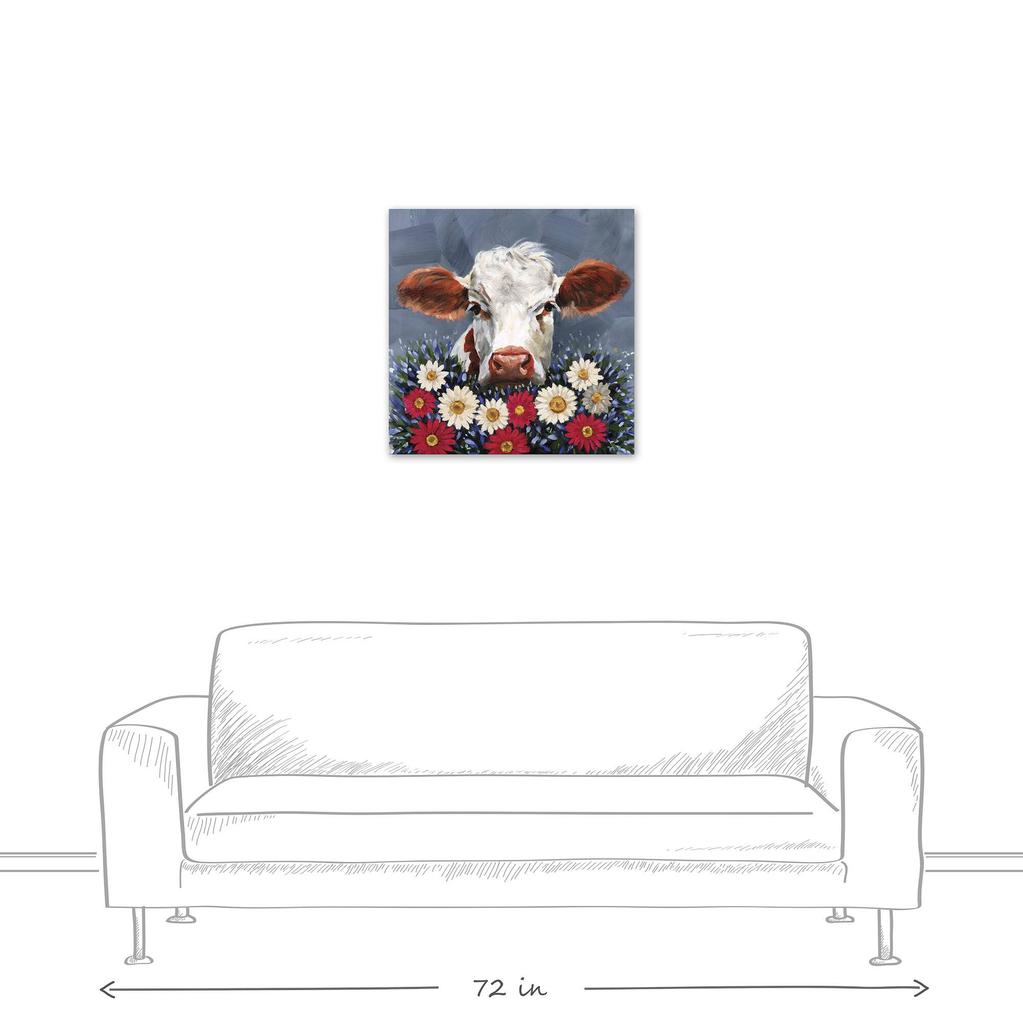 Patriotic Florals Cow I Canvas Wall Art
